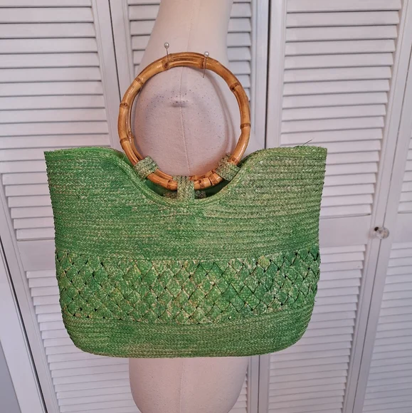 Madison studio Kelley Green straw bamboo clutch purse bag - Picture 4 of 4